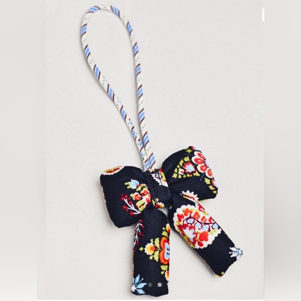 Anthropologie Black w/ Flowers Puffy Bow Bag Charm NWT